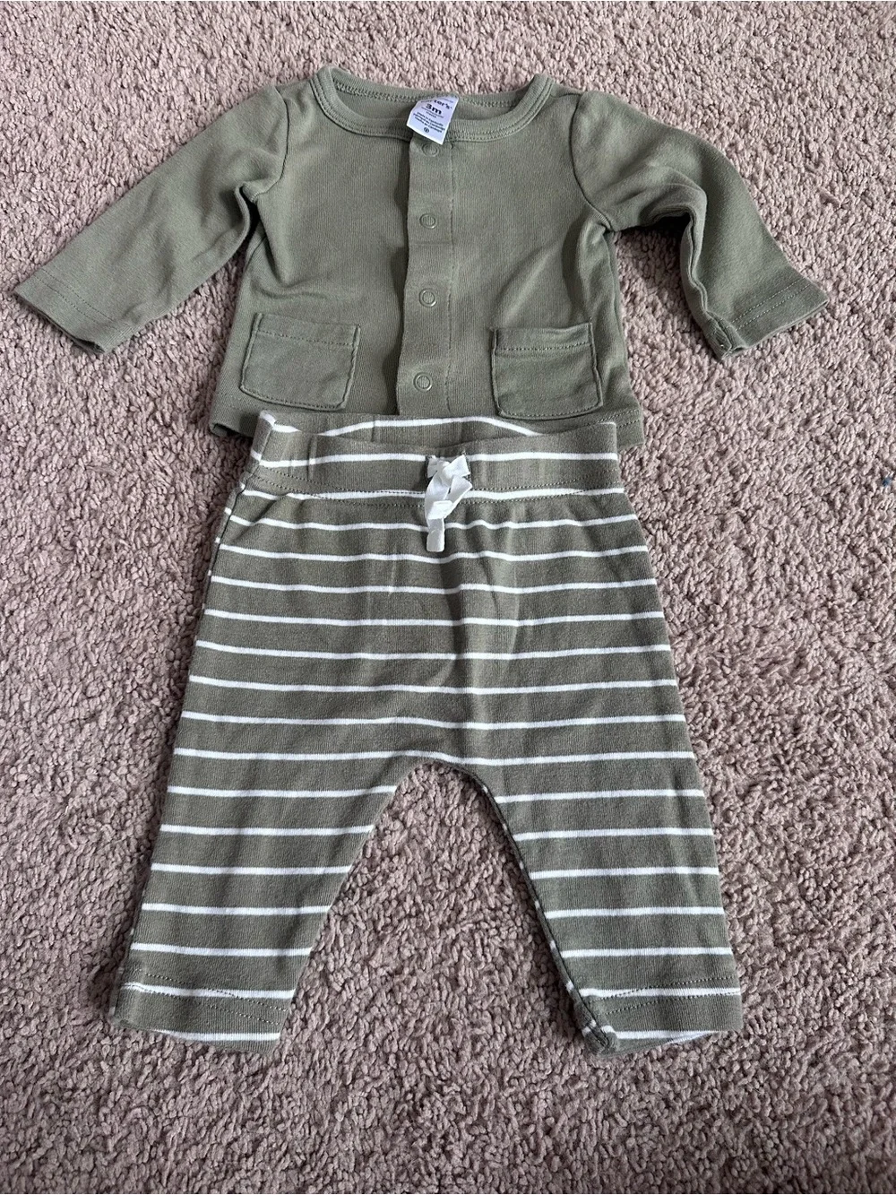 Carter's Olive Green Two-Piece Baby Set with Striped Pants